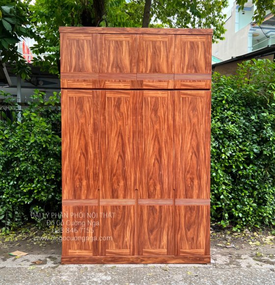 Tủ Áo Gỗ Cẩm Vân 4 Cánh Cao Sát Trần Hiện Đại 