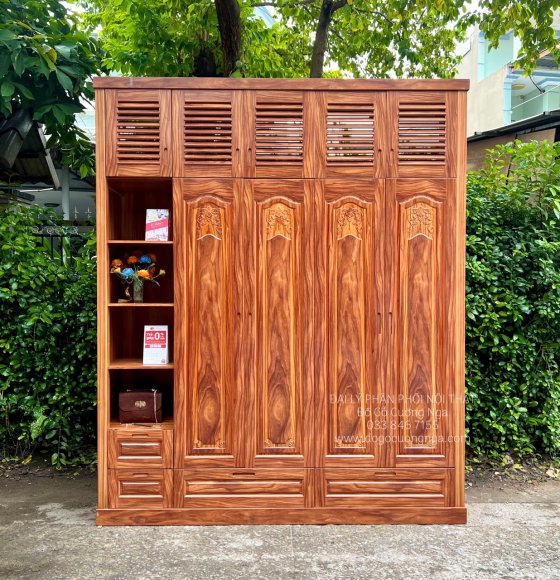 Tủ Quần Áo Gỗ Cẩm Vân Cao Cấp 4 Cánh Kệ Trang Trí 