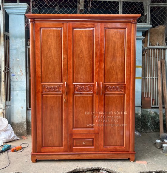Tủ Aó Gỗ Xoan Đào 3 Cánh 1m6 - Mẫu Đồng Tiền