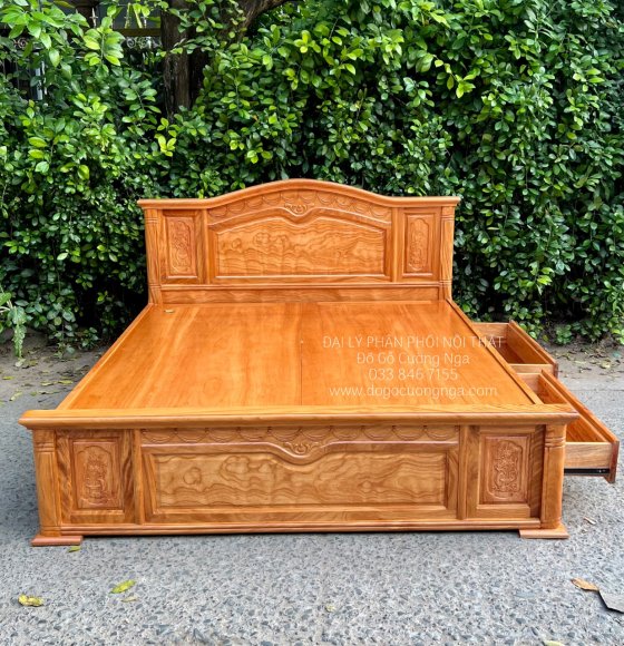 Giường Ngủ Gỗ Gõ Đỏ 2 Ngăn Kéo Mẫu Nữ Hoàng Cao Cấp 