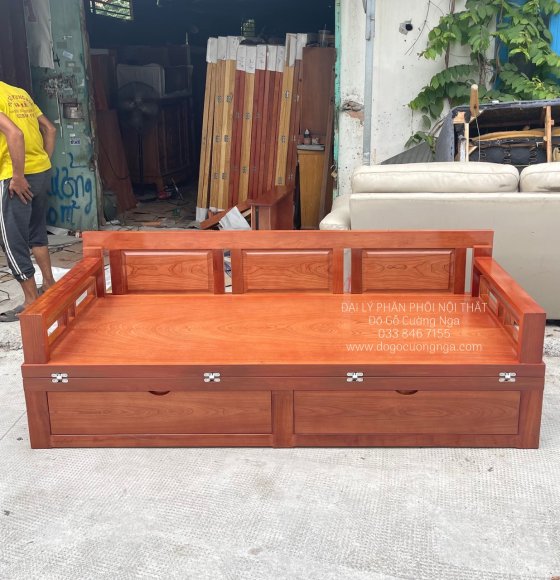 Ghế Giường Gấp Gỗ Xoan Đào Thông Minh 2 Ngăn Kéo - Bản Lề Âm