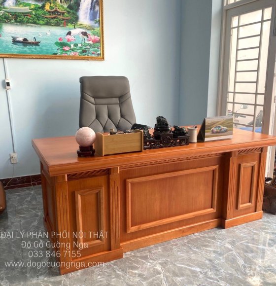 Bàn làm việc giám đốc gỗ gõ đỏ cao cấp 1m6 - mẫu bắt chỉ 