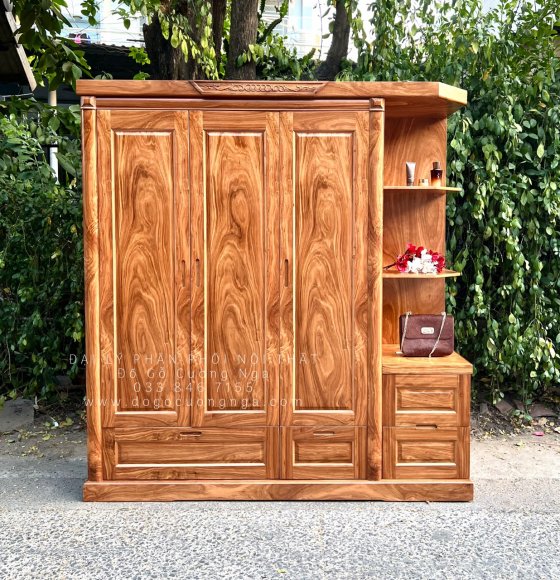Tủ quần áo gỗ hương xám 3 cánh kèm góc trang trí 1m9 hiện đại - vế phải 