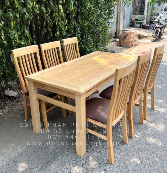Bàn Ăn Gỗ Sồi Nga 6 Ghế Hiện Đại - Ghế Nệm