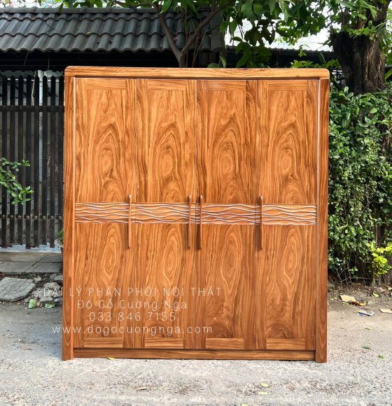 Tủ Quần Áo Gỗ Hương Xám 4 Cánh 3 Buồng Hiện Đại 