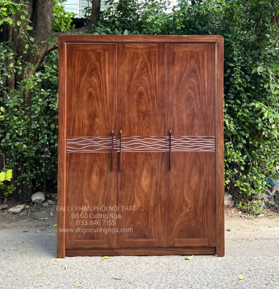Tủ Quần Áo Gỗ Hương Xám 3 Cánh Màu Óc Chó Thiết Kế Đẹp Mắt 
