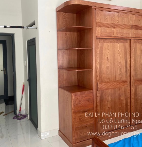 Tủ Quần Áo Gỗ Xoan Đào Cửa Lùa Cao 2 Tầng May Đo Theo Yêu Cầu