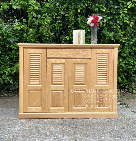 Tủ Giày Dép Gỗ Sồi Nga 4 Cánh Mở Màu Tự Nhiên 