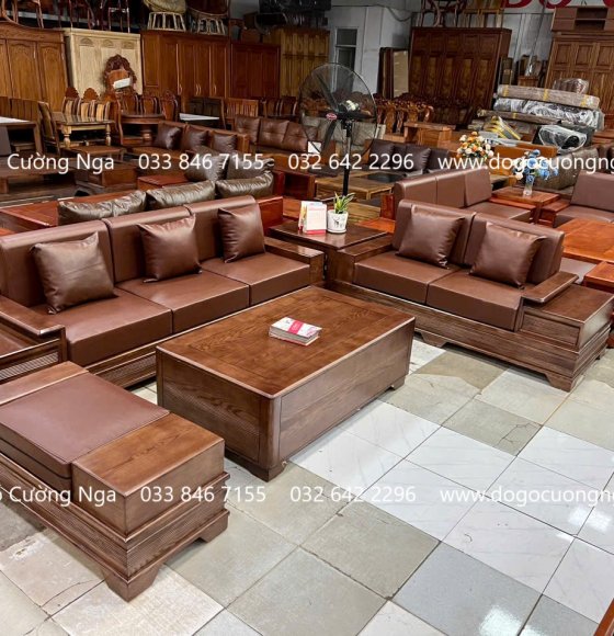 Sofa Gỗ Sồi Nga 2 Văng Chân Pháo Kèm Nệm Cao Cấp 