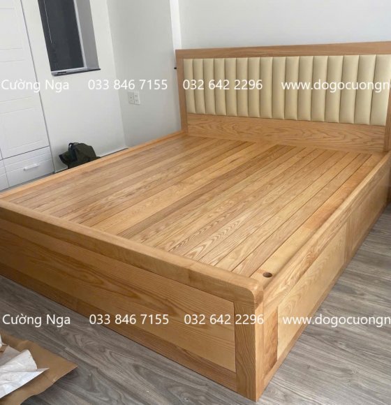 Giường Gỗ Sồi Nga 2 Ngăn Kéo Vạt Phản Bọc Nệm Loại 1 