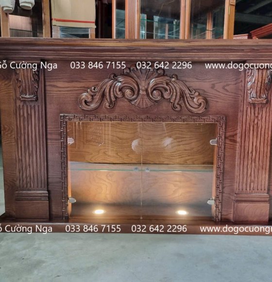 Tủ Rượu Lò Sưởi Gỗ Sồi Nga Lau Màu Óc Chó Dài 1m8 ( Đặt )