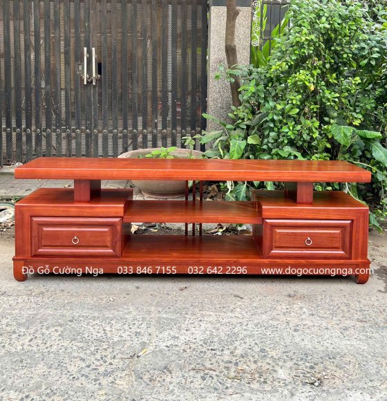 Kệ Tivi Gỗ Cẩm Nhật 2 Ngăn Kéo Soi Hiện Đại 
