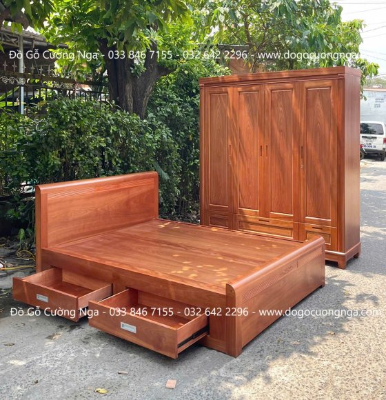 Bộ Combo Phòng Ngủ Gỗ Xoan Đào Cao Cấp 2 Chi Tiết 