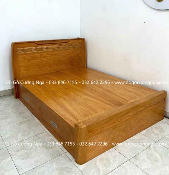 Giường Ngủ Gỗ Gõ Đỏ 2 Ngăn Kéo Trạm Sóng Phản Liền 