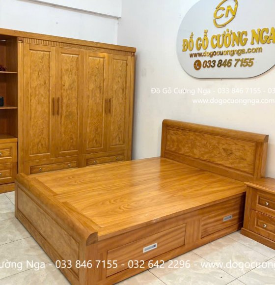 Nội Thất Phòng Ngủ Gỗ Gõ Đỏ Thiết Kế Giường Ngăn Kéo Hiện Đại
