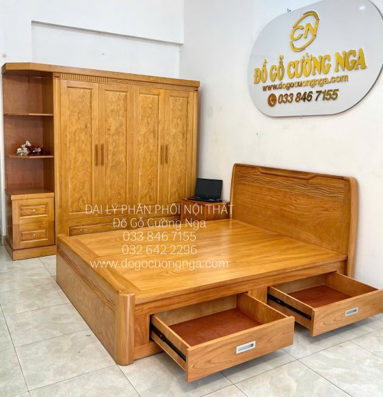Combo Phòng Ngủ Gỗ Gõ Đỏ Hiện Đại 3 Chi Tiết 