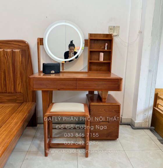 Bàn Trang Điểm Gỗ Cẩm Vân 1m Gương Đèn LED Hiện Đại