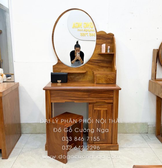 Bàn Trang Điểm Gỗ Cẩm Vân 85cm Gương Hộp Quý Phái
