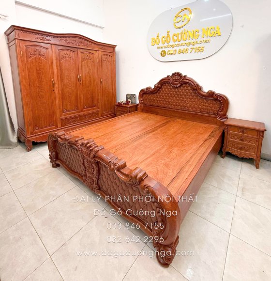Combo Phòng Ngủ Gỗ Hương Đá 3 Chi Tiết Tân Cổ Điển Cao Cấp