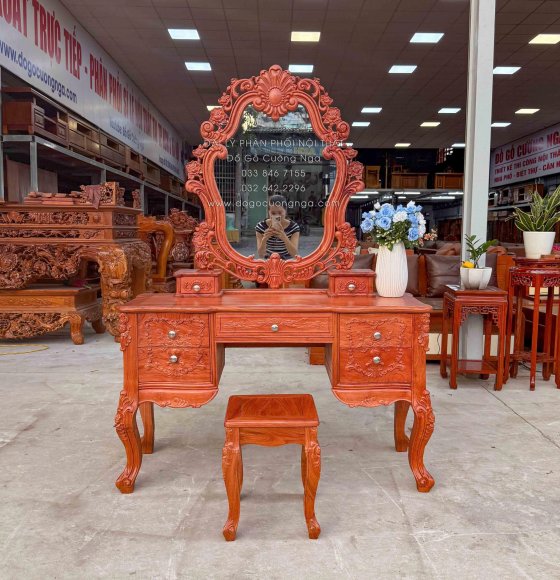 Bàn Trang Điểm Gỗ Hương Đá 1m2 Tân Cổ Điển Sang Trọng
