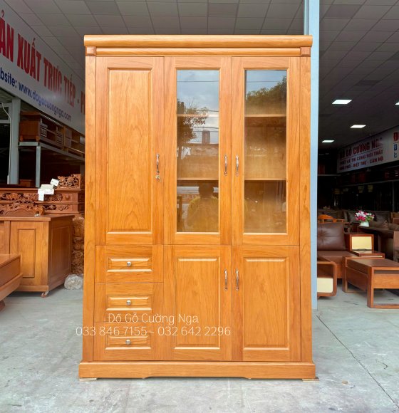 Tủ Hồ Sơ Gỗ Gõ Đỏ 3 Cánh Mở 1m4 Cao Cấp 