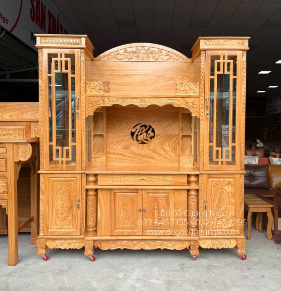 Kệ Tivi Phòng Khách Kết Hợp Tủ Rượu Gỗ Gõ Đỏ Chữ Phúc