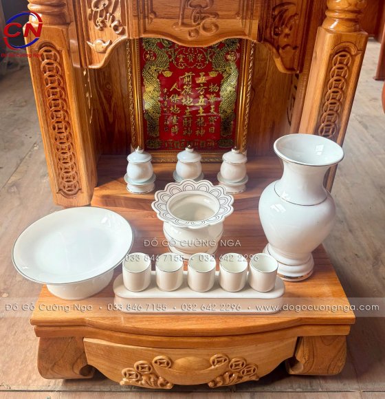 Combo Bộ Đồ Thờ Ông Địa Thần Tài Màu Trắng 6 Món (Có Bài Vị)