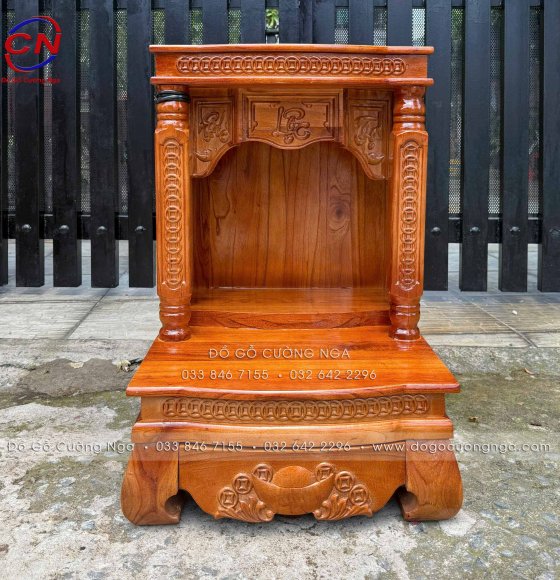 Bàn Thờ Ông Địa Thần Tài Gỗ Xoan 48x66cm Màu Xoan