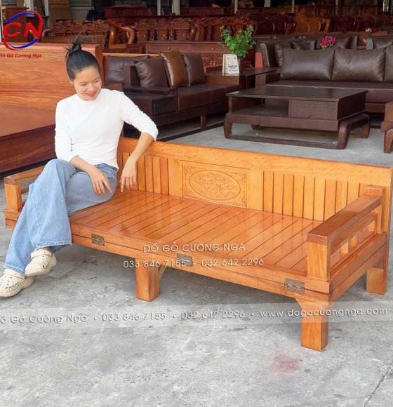 Giường Gấp Gỗ Sồi Thông Minh Màu Gõ Đỏ Đẹp Giá Rẻ 